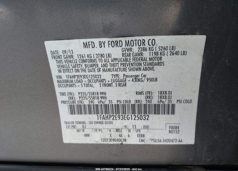 2014 FORD TAURUS VIN: 1FAHP2E93EG125032