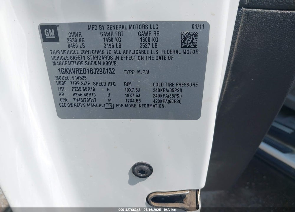 2011 GMC ACADIA VIN: 1GKKVRED1BJ290132