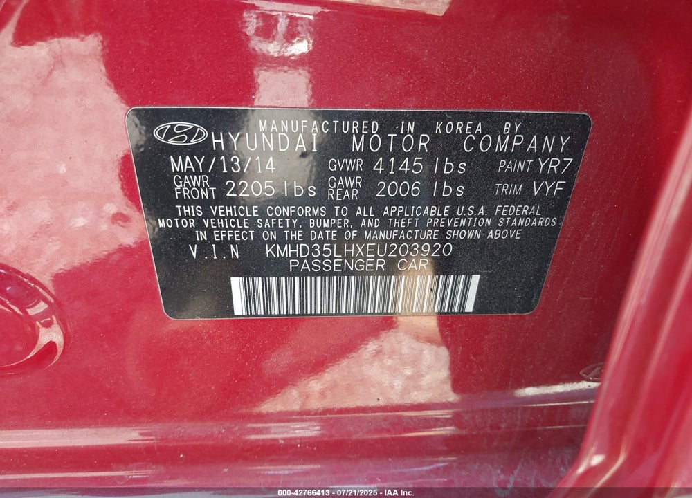 2014 HYUNDAI ELANTRA GT VIN: KMHD35LHXEU203920