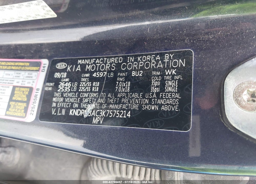 2019 KIA SPORTAGE EX VIN: KNDPN3AC3K7575214