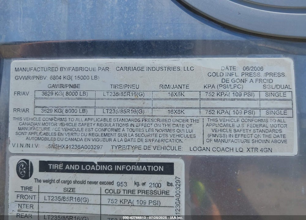 2006 LOGAN HORSE TRAILER VIN: 5N5HX41236A003297