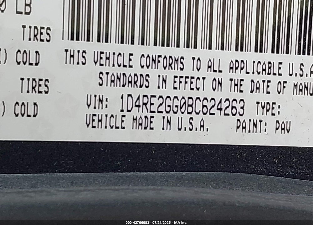 2011 DODGE DURANGO VIN: 1D4RE2GG0BC624263