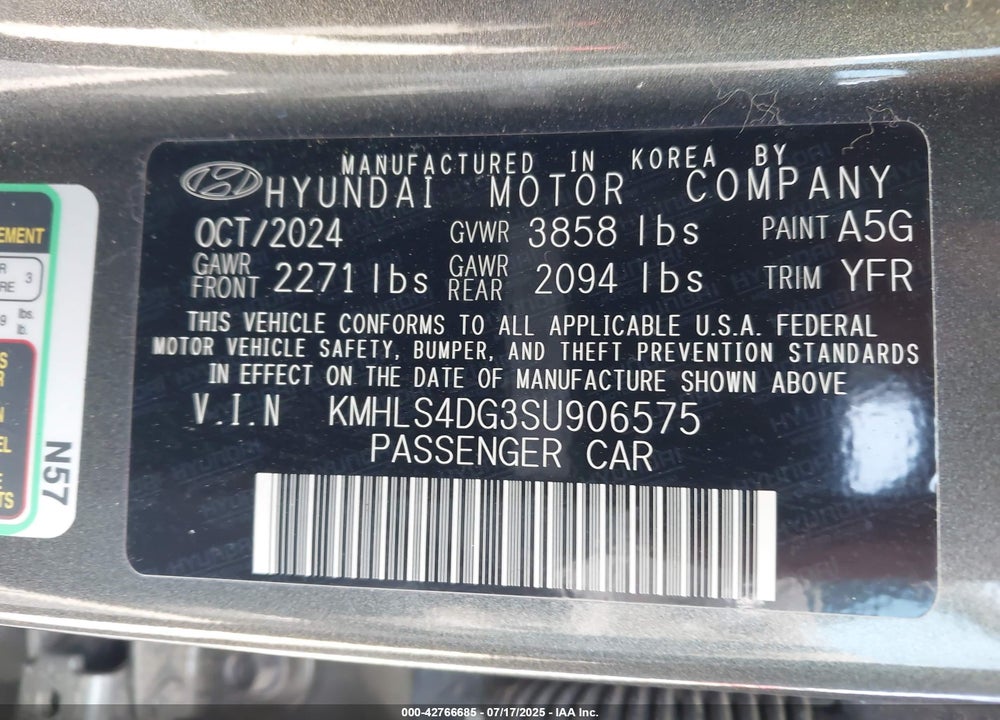 2025 HYUNDAI ELANTRA VIN: KMHLS4DG3SU906575