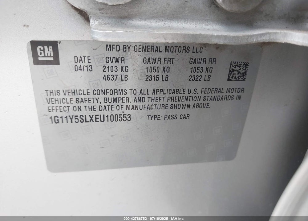 2014 CHEVROLET IMPALA VIN: 1G11Y5SLXEU100553