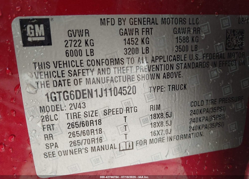 2018 GMC CANYON SLT VIN: 1GTG6DEN1J1104520