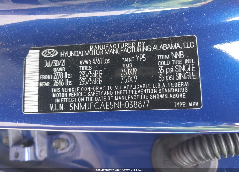 2022 HYUNDAI TUCSON SEL VIN: 5NMJFCAE5NH038877