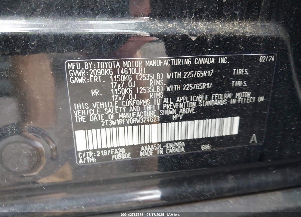 2024 TOYOTA RAV4 XLE VIN: 2T3W1RFV0RW324623