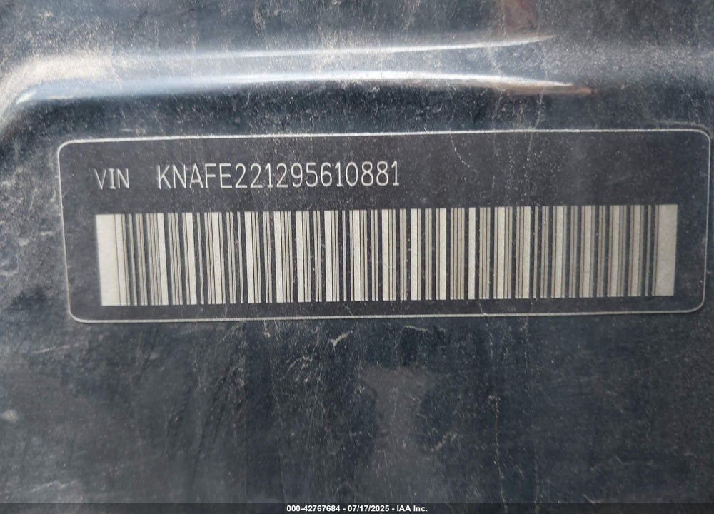 2009 KIA SPECTRA VIN: KNAFE221295610881