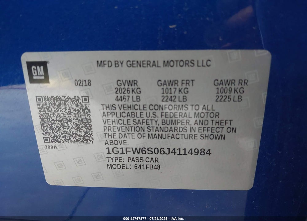 2018 CHEVROLET BOLT EV LT VIN: 1G1FW6S06J4114984