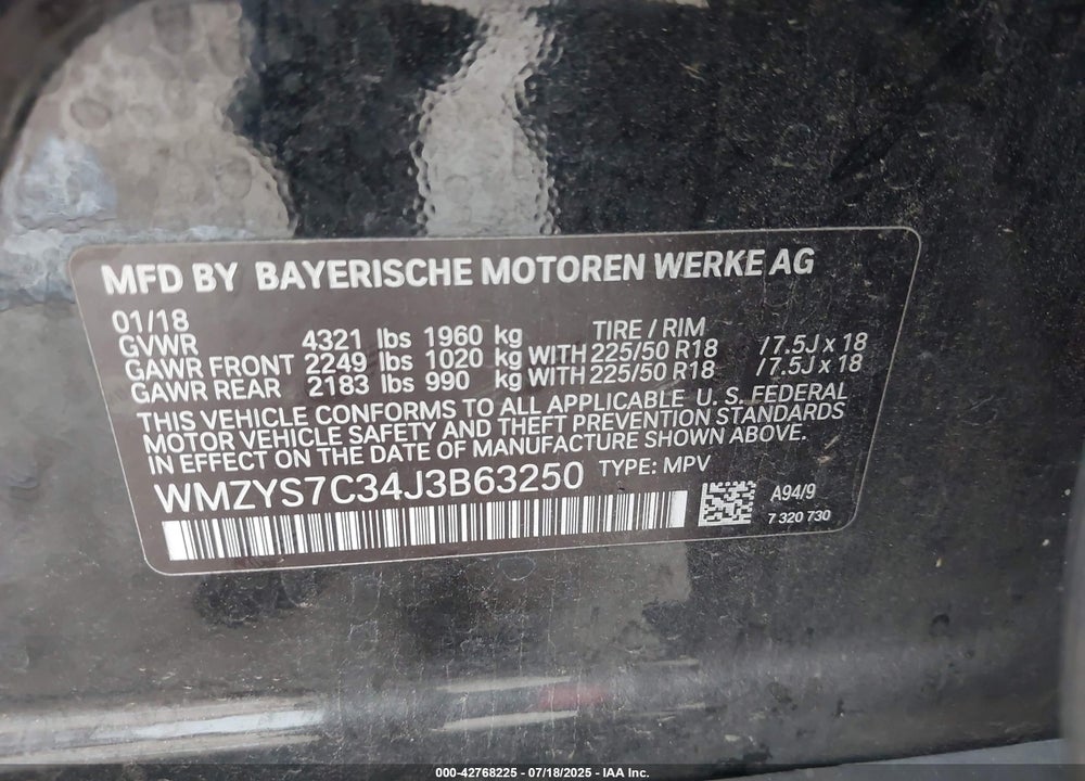 2018 MINI COUNTRYMAN VIN: WMZYS7C34J3B63250
