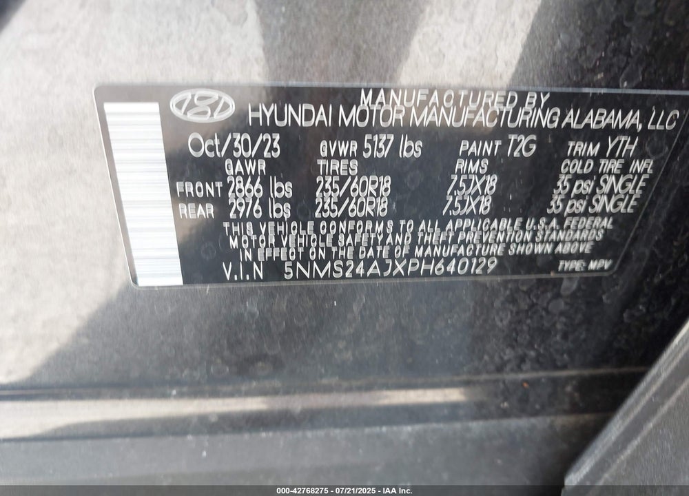 2023 HYUNDAI SANTA FE SEL VIN: 5NMS24AJXPH640129