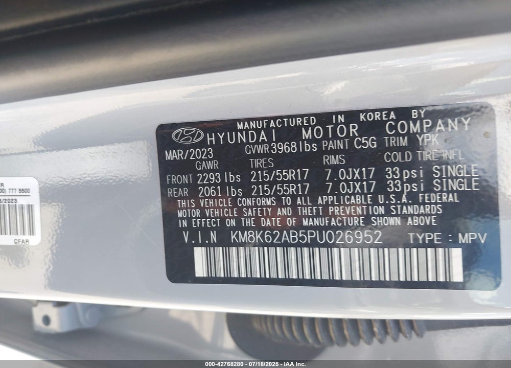2023 HYUNDAI KONA VIN: KM8K62AB5PU026952