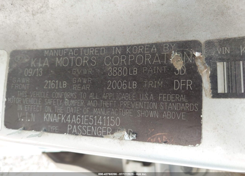 2014 KIA FORTE VIN: KNAFK4A61E5141150