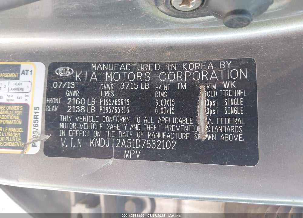 2013 KIA SOUL VIN: KNDJT2A51D7632102