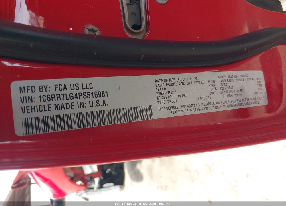 2023 RAM 1500 VIN: 1C6RR7LG4PS516981