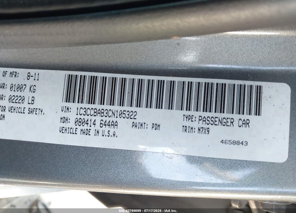 2012 CHRYSLER 200 VIN: 1C3CCBAB3CN105322