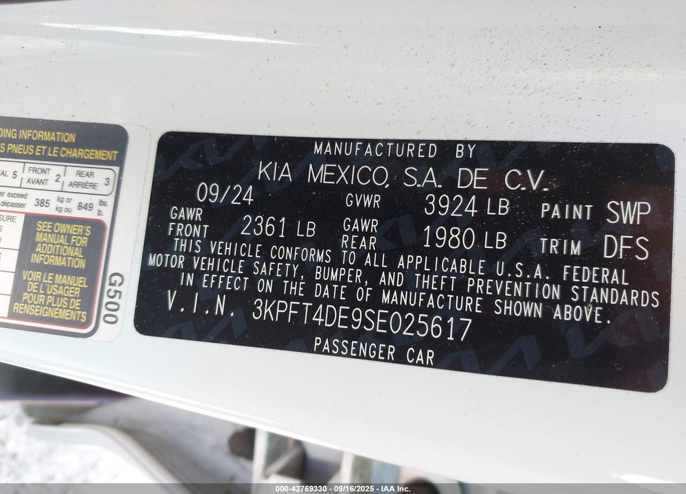 2025 KIA K4 LXS VIN: 3KPFT4DE9SE025617