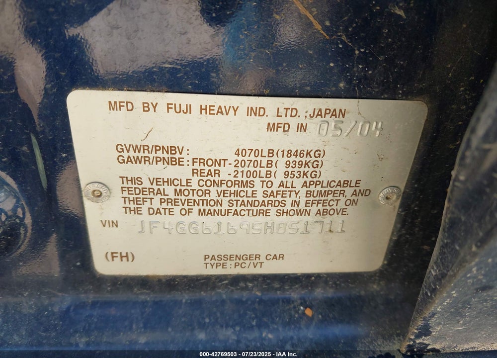 2005 SAAB 9-2X VIN: JF4GG61695H051711