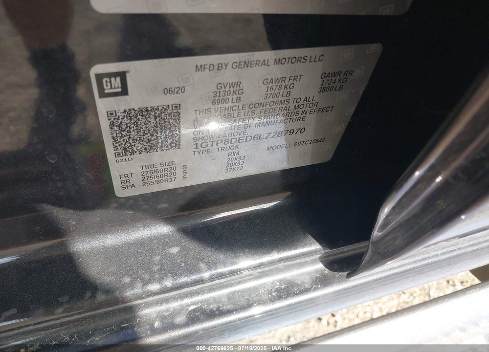 2020 GMC SIERRA 1500 VIN: 1GTP8DED6LZ287970