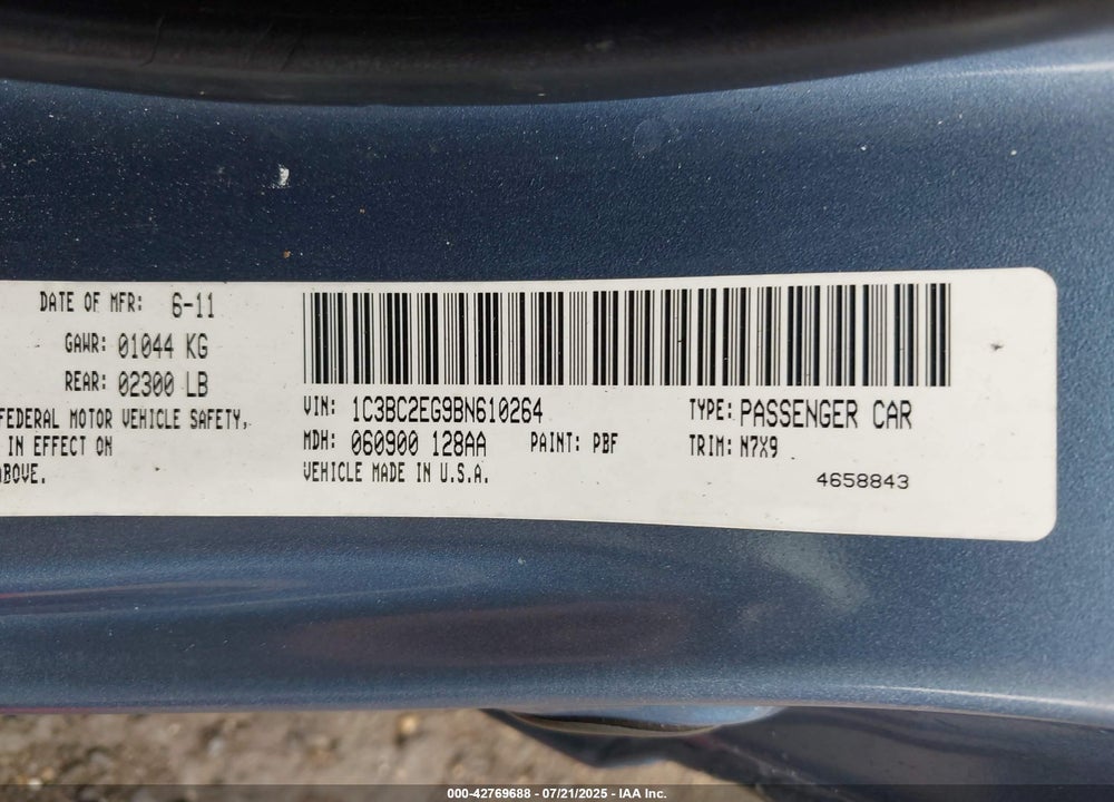 2011 CHRYSLER 200 VIN: 1C3BC2EG9BN610264