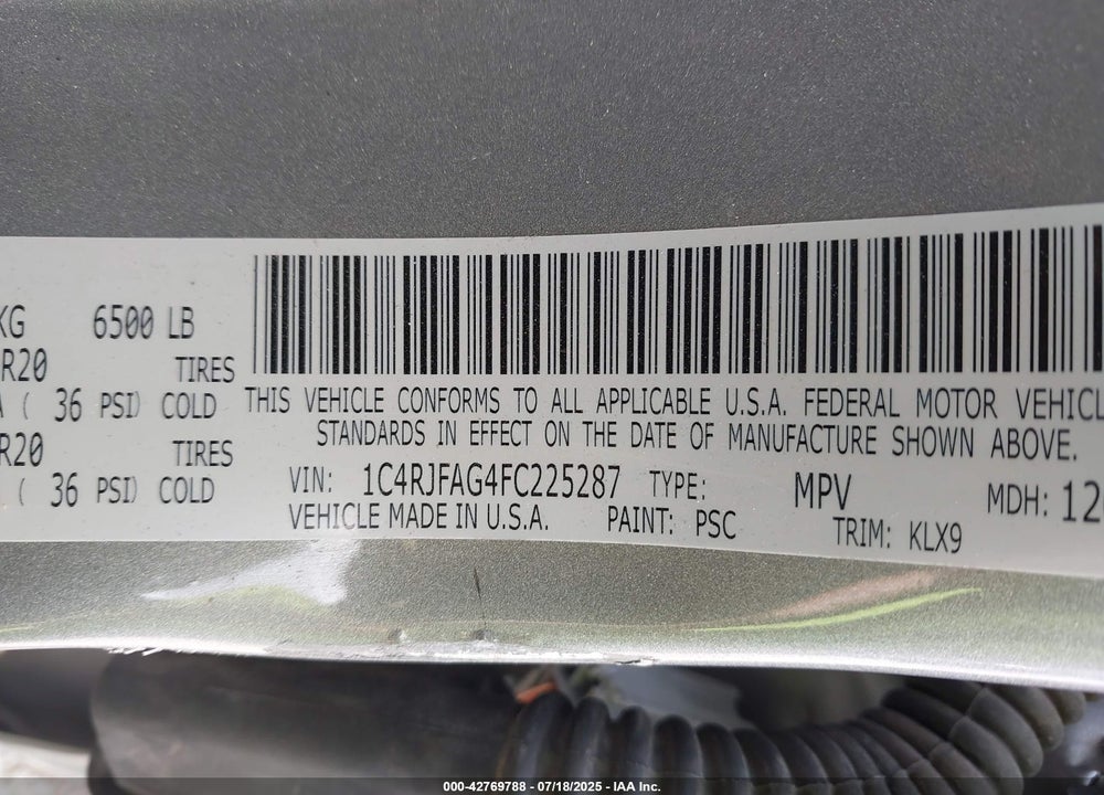 2015 JEEP GRAND CHEROKEE ALTITUDE VIN: 1C4RJFAG4FC225287