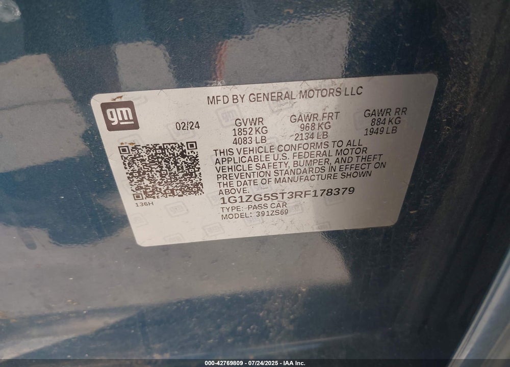 2024 CHEVROLET MALIBU FWD RS VIN: 1G1ZG5ST3RF178379