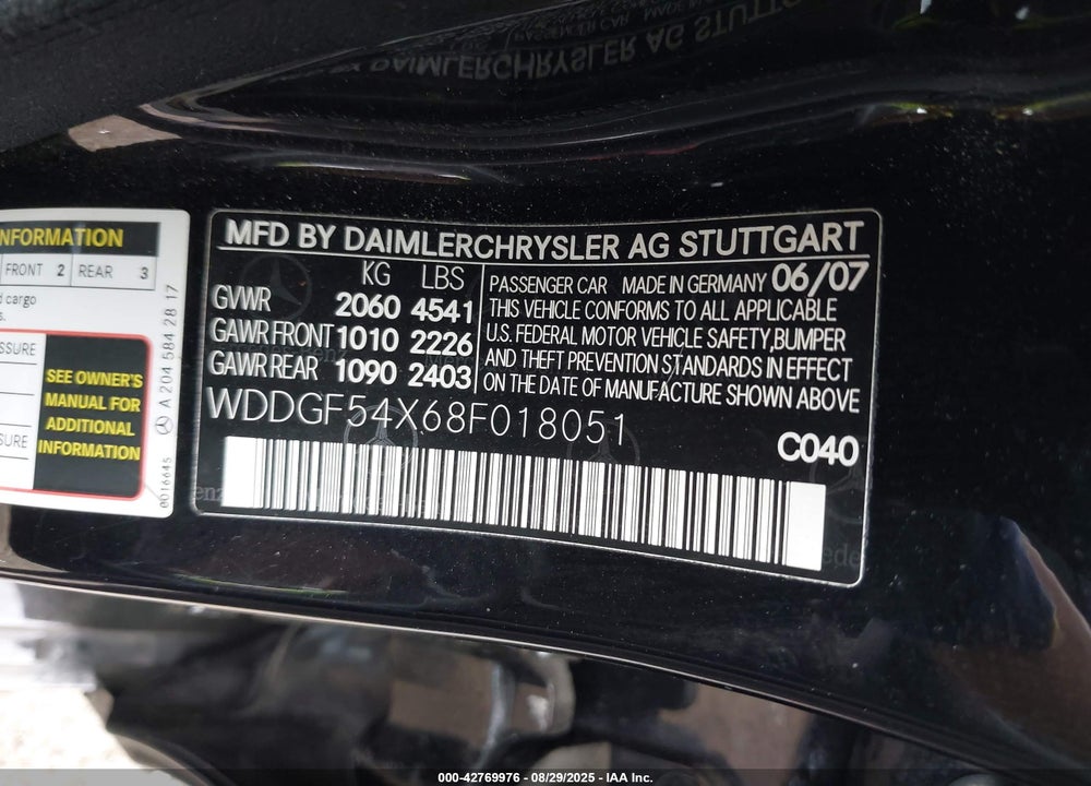 2008 MERCEDES-BENZ C 300 LUXURY/SPORT VIN: WDDGF54X68F018051