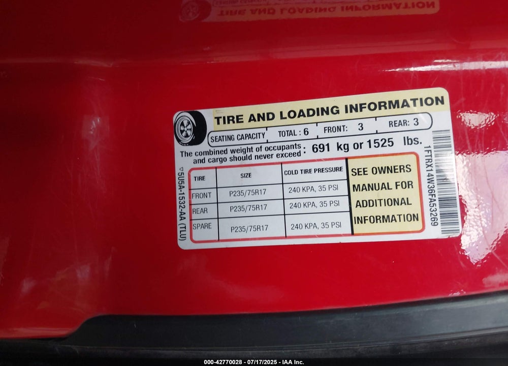 2006 FORD F-150 STX/XL/XLT VIN: 1FTRX14W36FA53269