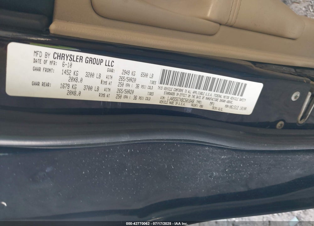 2011 JEEP GRAND CHEROKEE VIN: 1J4RS5GTXBC501648
