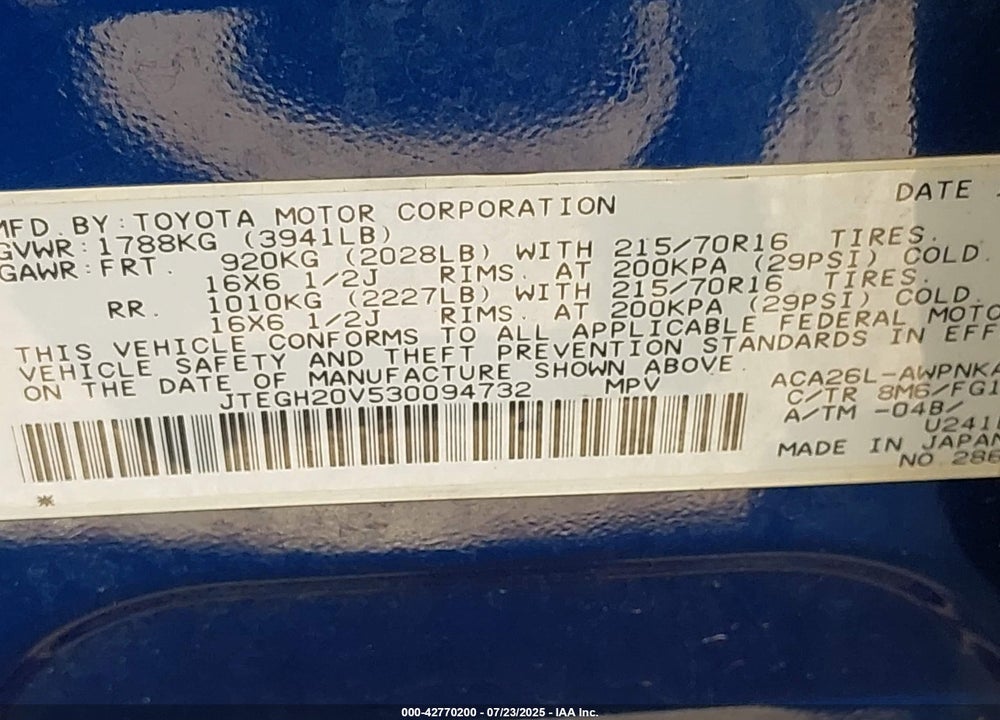 2003 TOYOTA RAV4 VIN: JTEGH20V530094732