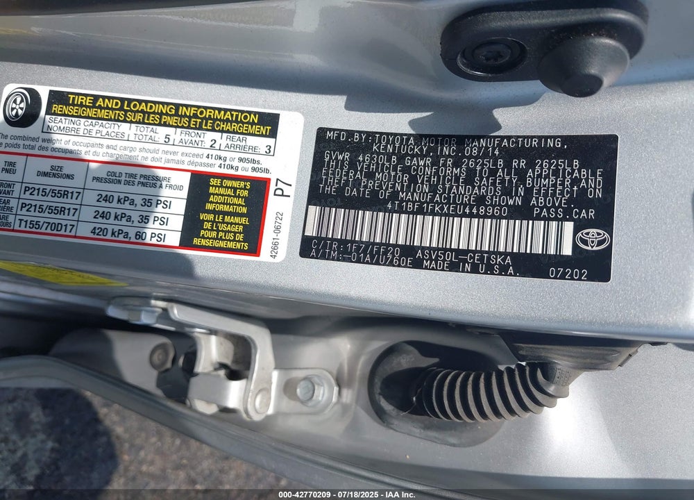 2014 TOYOTA CAMRY VIN: 4T1BF1FKXEU448960
