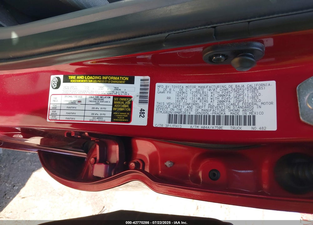 2008 TOYOTA TACOMA PRERUNNER V6 VIN: 3TMJU62N18M053674