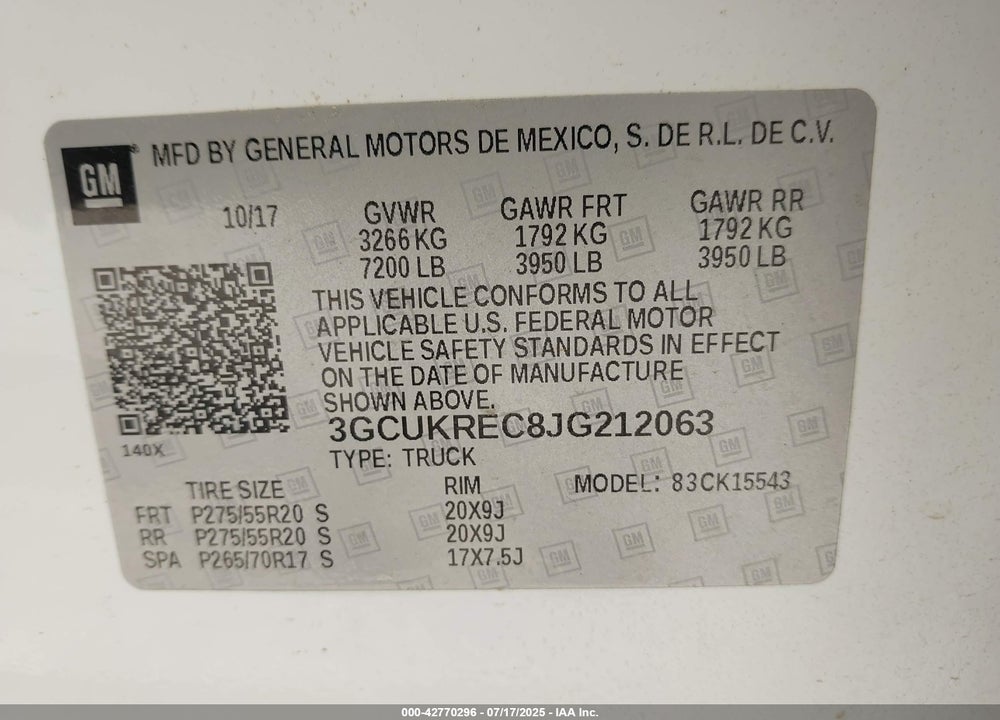 2018 CHEVROLET SILVERADO 1500 VIN: 3GCUKREC8JG212063