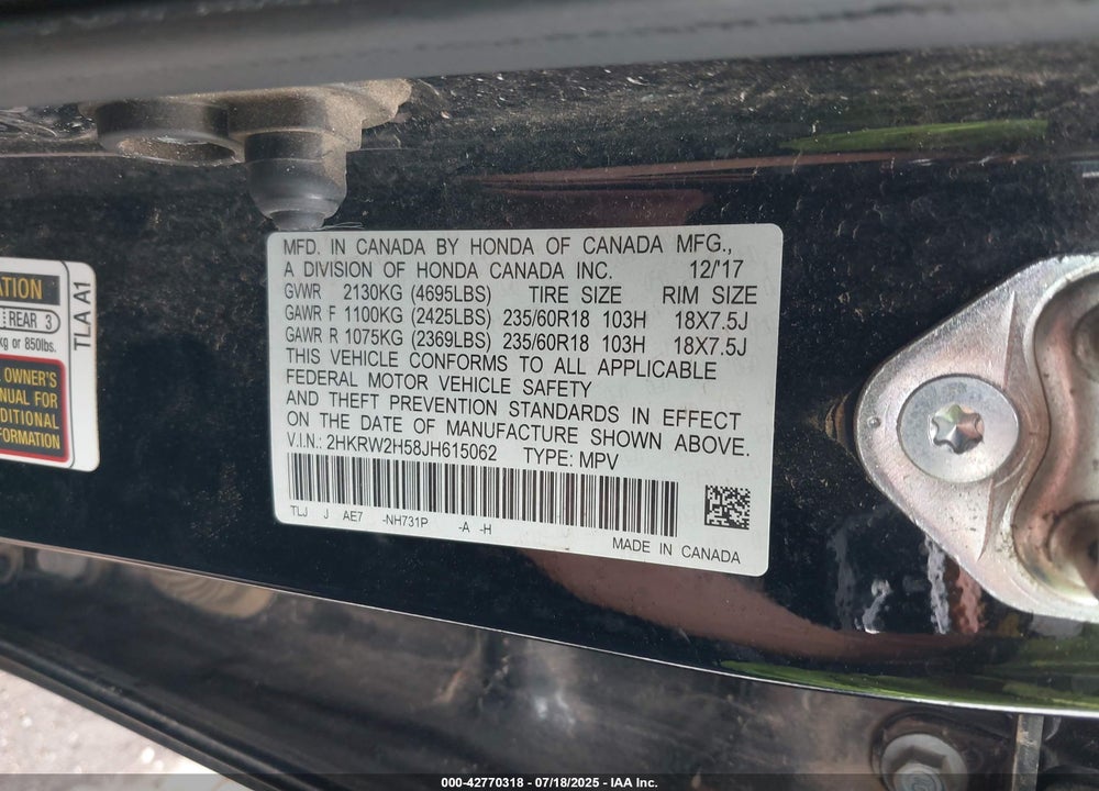 2018 HONDA CR-V EX VIN: 2HKRW2H58JH615062