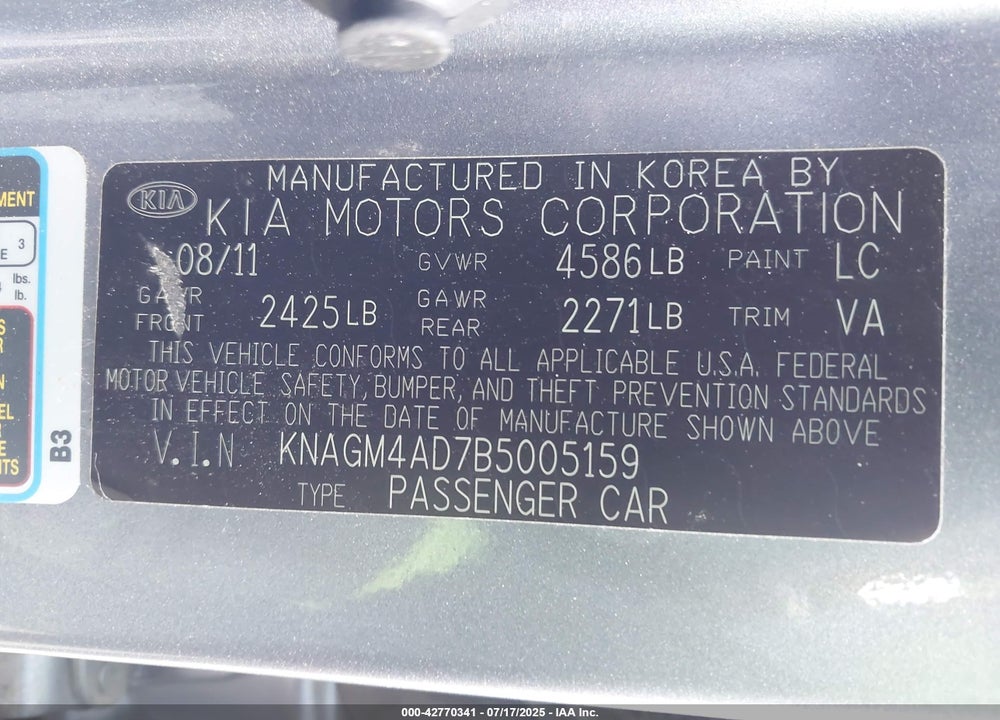 2011 KIA OPTIMA HYBRID EX VIN: KNAGM4AD7B5005159