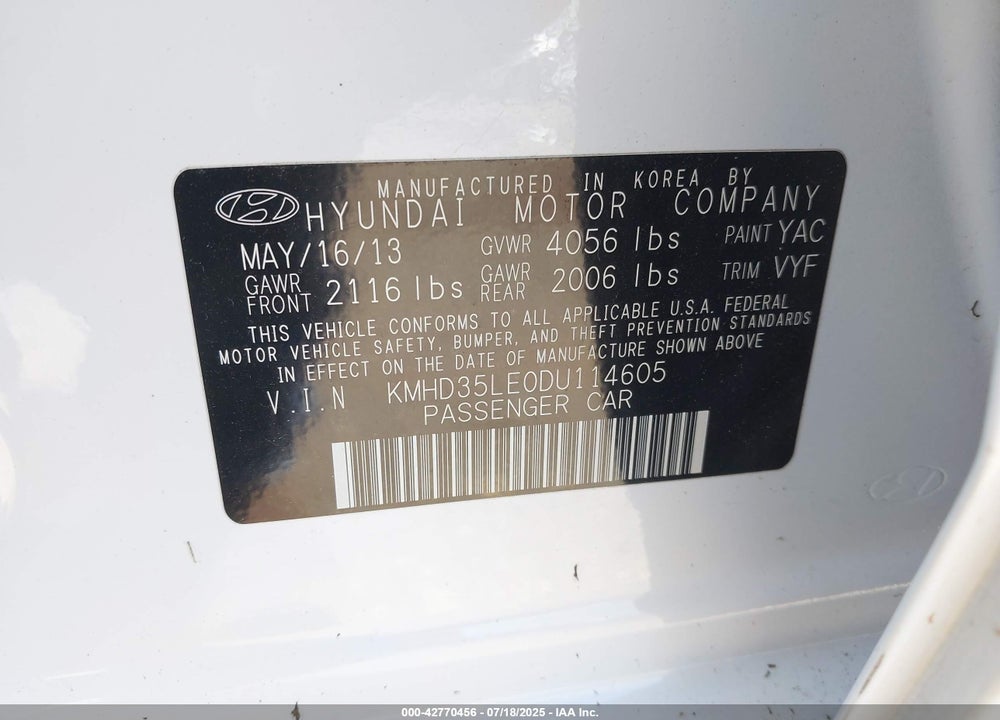 2013 HYUNDAI ELANTRA VIN: KMHD35LE0DU114605