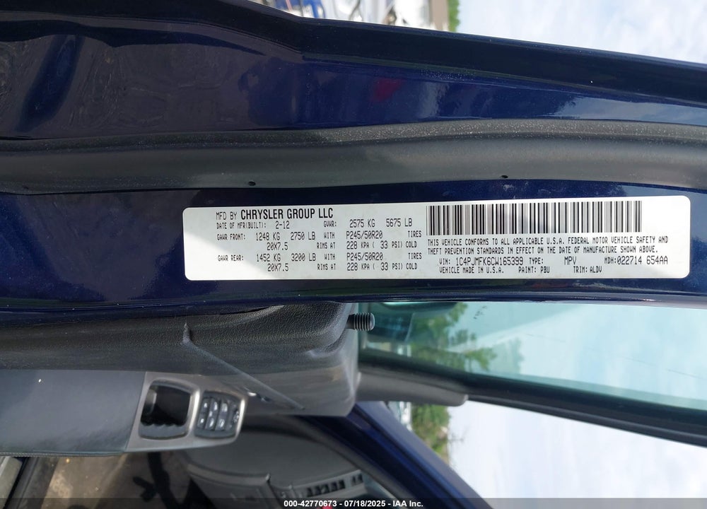 2012 JEEP LIBERTY VIN: 1C4PJMFK6CW165399