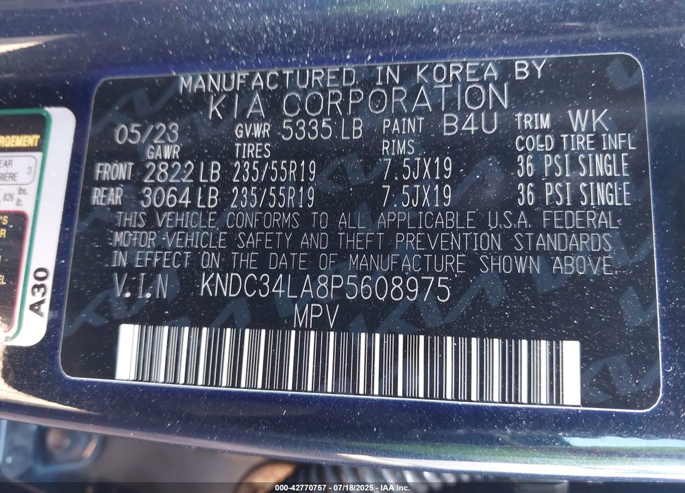 2023 KIA EV6 VIN: KNDC34LA8P5608975