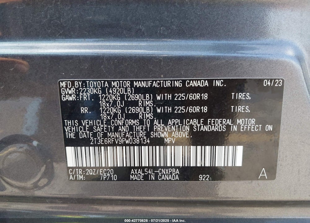 2023 TOYOTA RAV4 HYBRID XSE VIN: 2T3E6RFV9PW038134