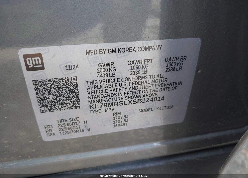 2025 CHEVROLET TRAILBLAZER AWD LT VIN: KL79MRSLXSB124014