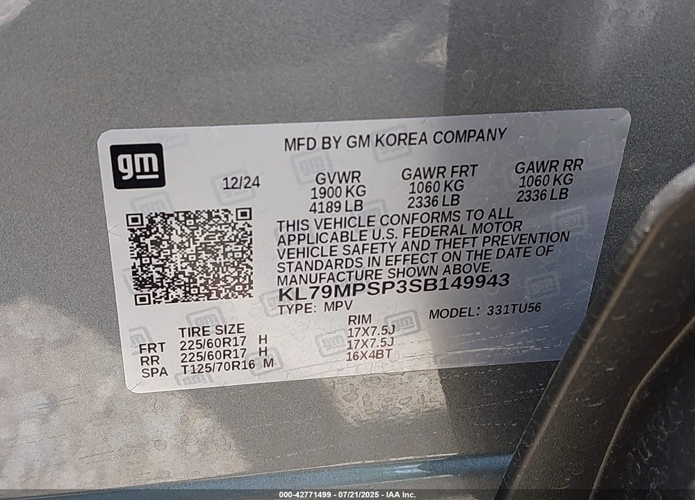 2025 CHEVROLET TRAILBLAZER FWD LT VIN: KL79MPSP3SB149943