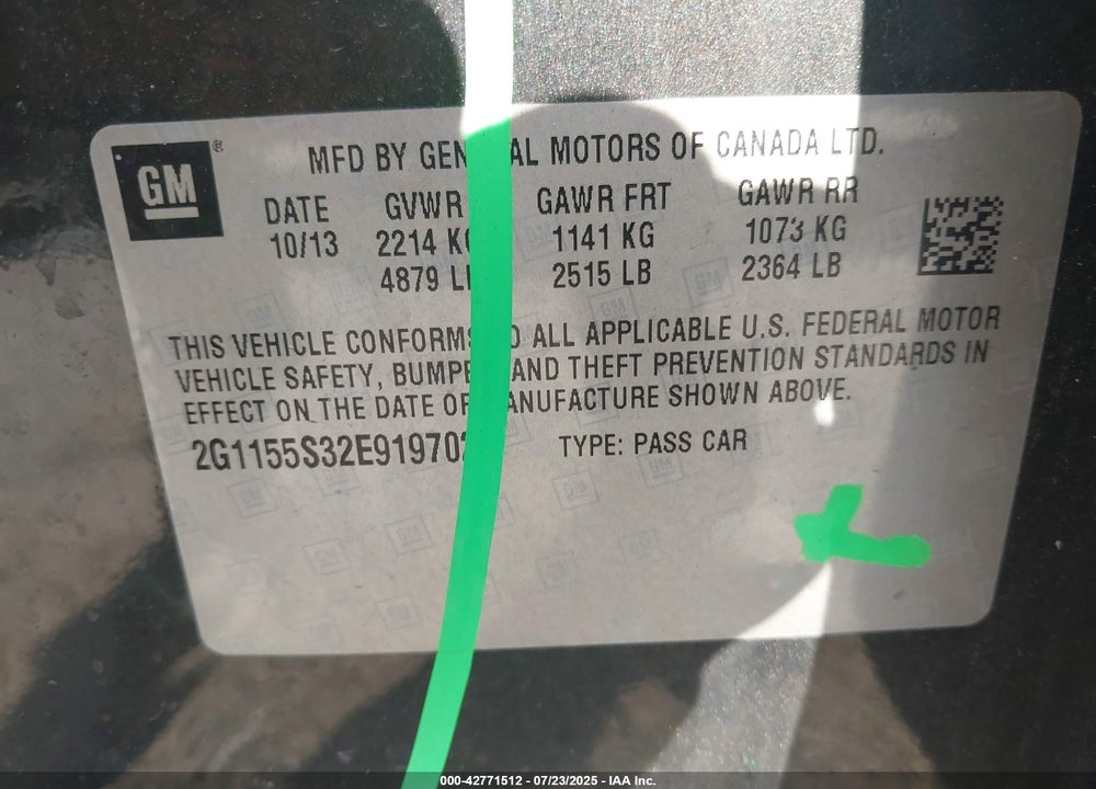 2014 CHEVROLET IMPALA VIN: 2G1155S32E9197026