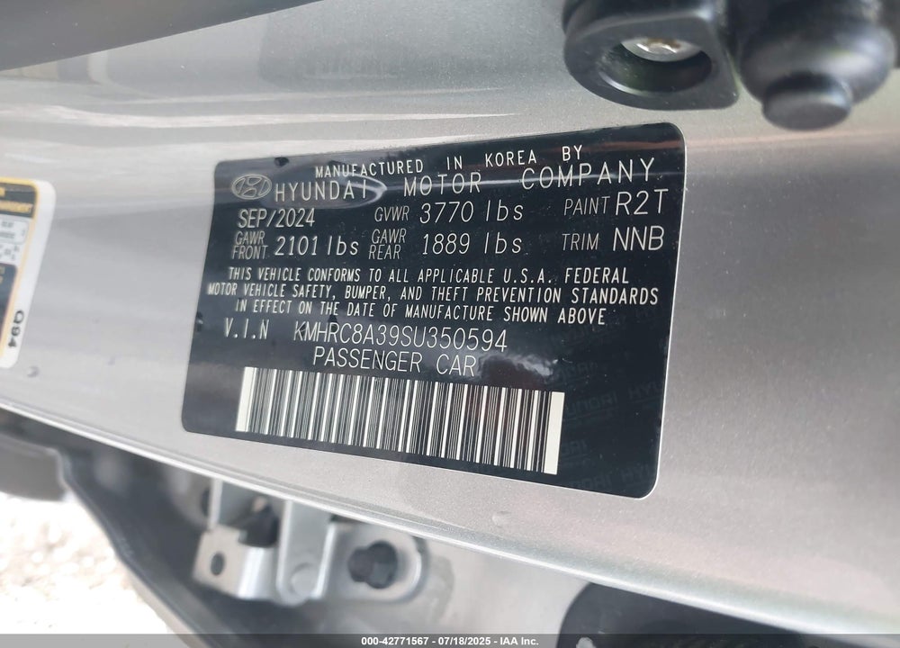 2025 HYUNDAI VENUE SEL VIN: KMHRC8A39SU350594