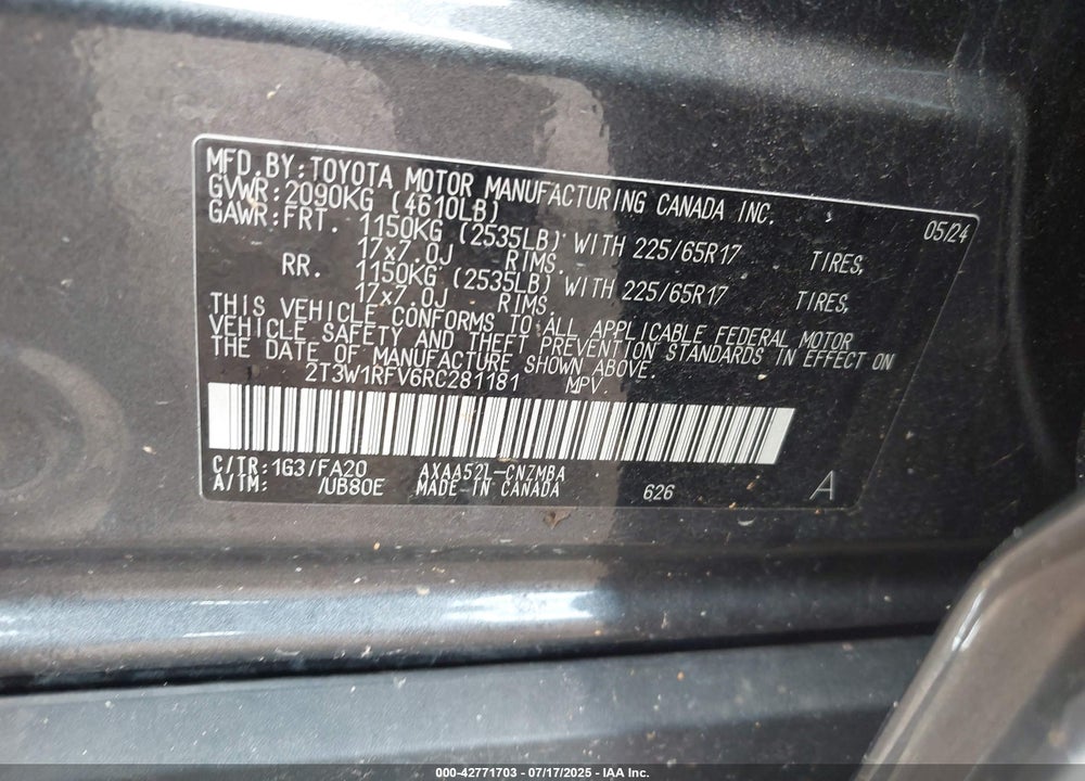 2024 TOYOTA RAV4 XLE VIN: 2T3W1RFV6RC281181