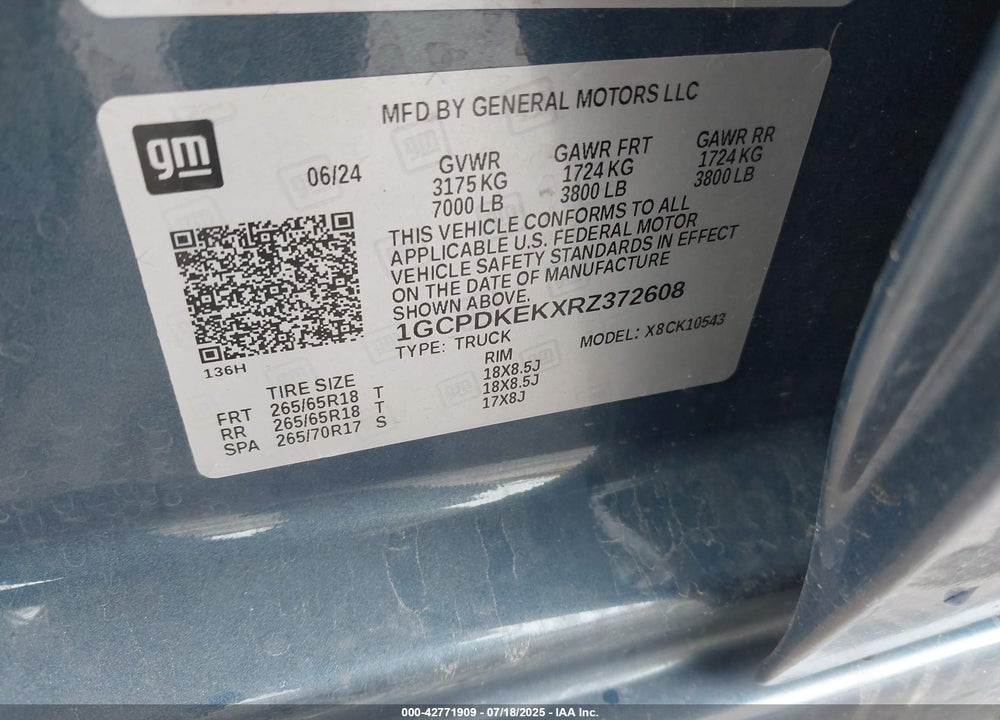 2024 CHEVROLET SILVERADO 1500 VIN: 1GCPDKEKXRZ372608
