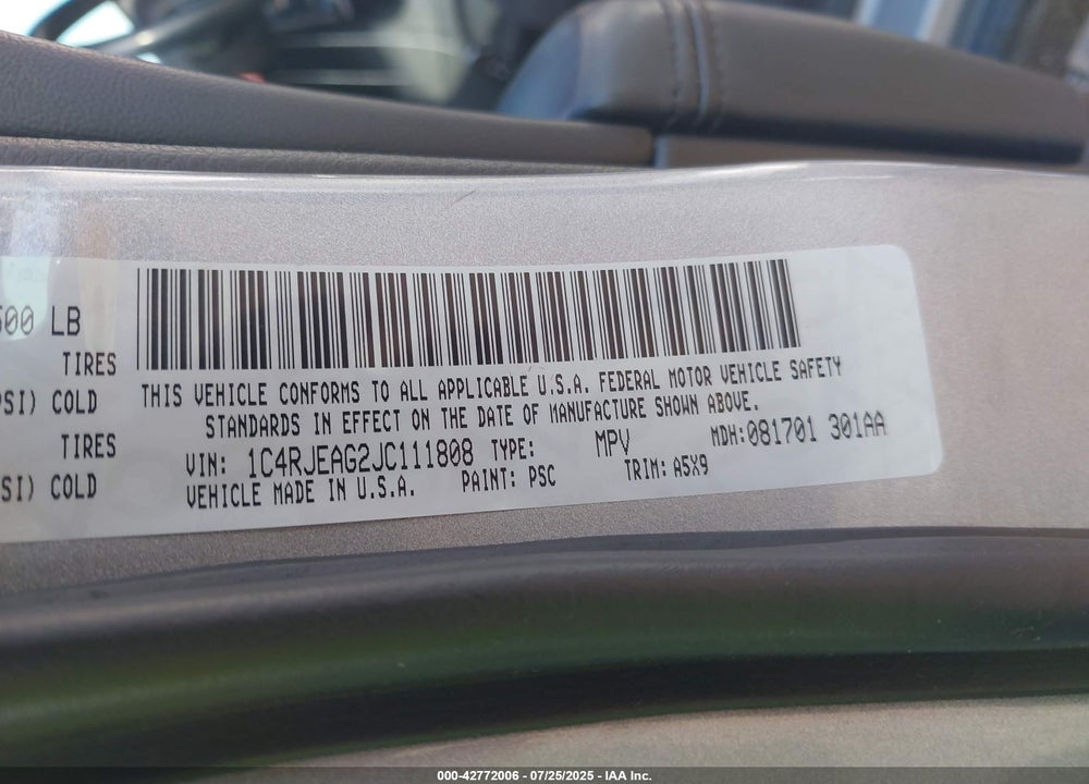 2018 JEEP GRAND CHEROKEE LAREDO 4X2 VIN: 1C4RJEAG2JC111808