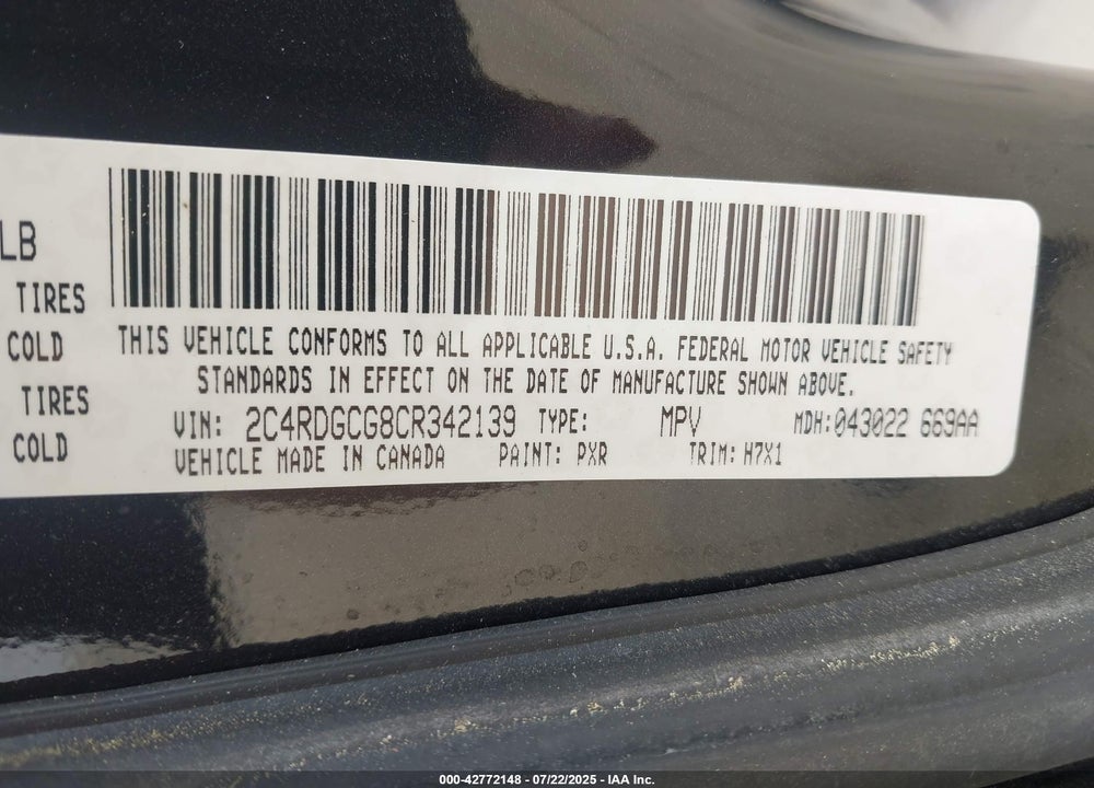 2012 DODGE GRAND CARAVAN SXT VIN: 2C4RDGCG8CR342139