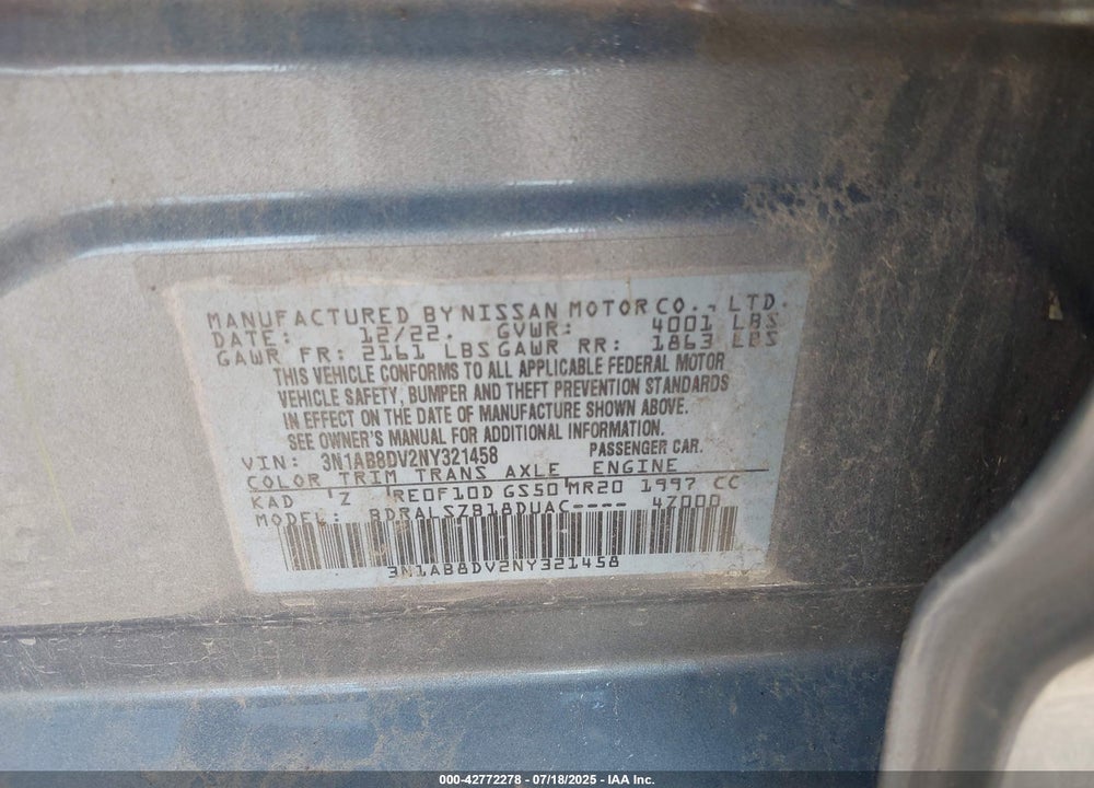 2022 NISSAN SENTRA VIN: 3N1AB8DV2NY321458