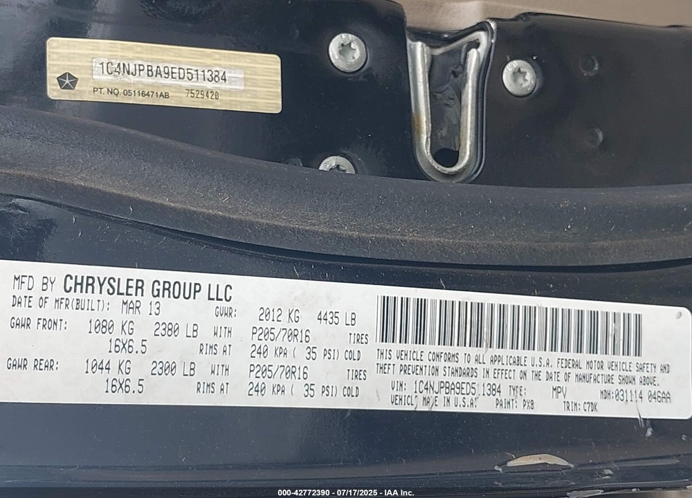 2014 JEEP PATRIOT VIN: 1C4NJPBA9ED511384