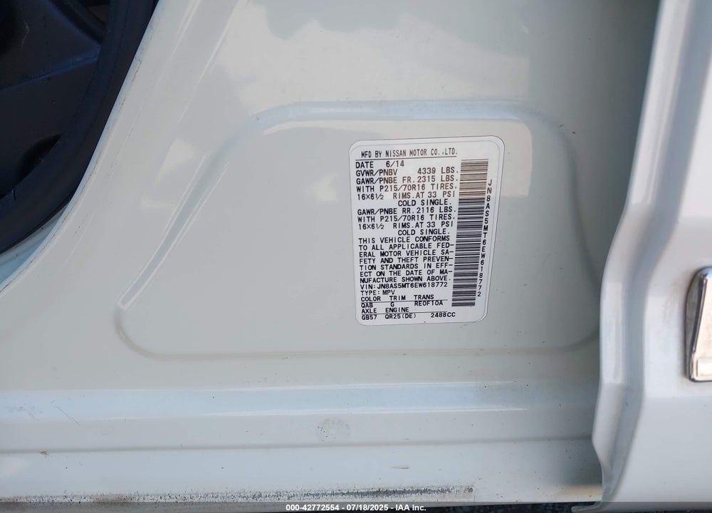 2014 NISSAN ROGUE VIN: JN8AS5MT6EW618772